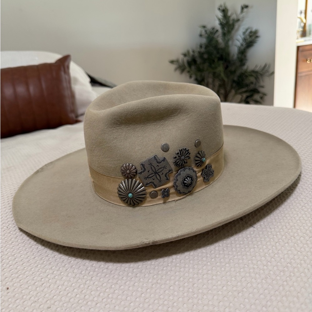 Wide Brim Felt Hat with Concho Band - Taupe